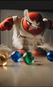 wut als comicfigur stößt die kugeln weg